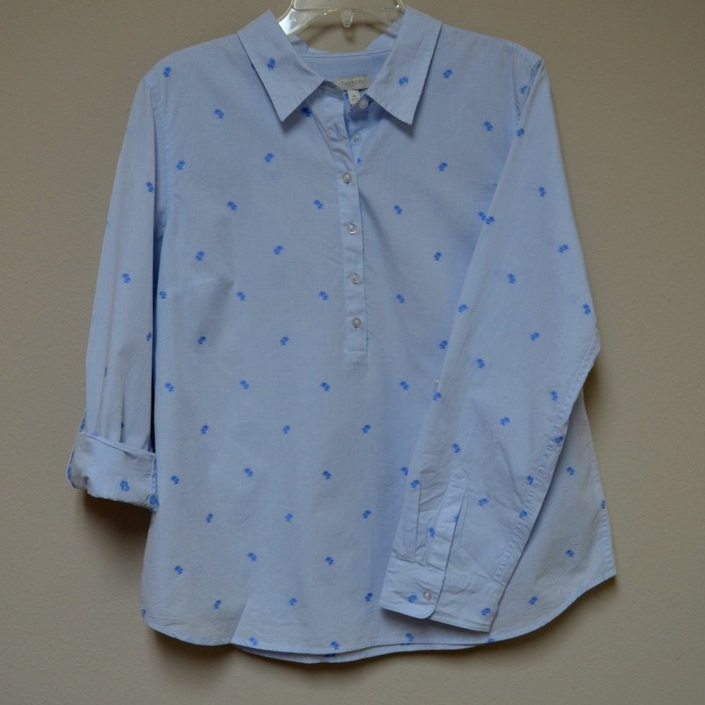 Talbots Button-Tab Sleeve Cotton Blouse - Size M